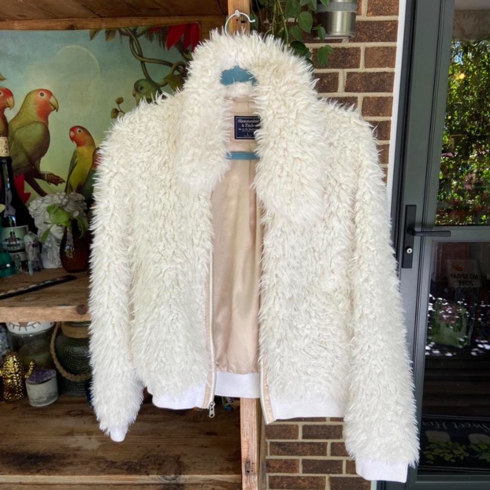 Abercrombie White Faux Fur Jacket